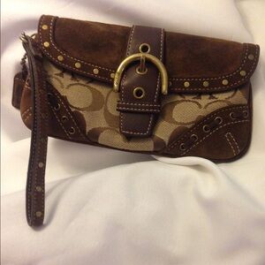 Coach brown suede and signature wristlet